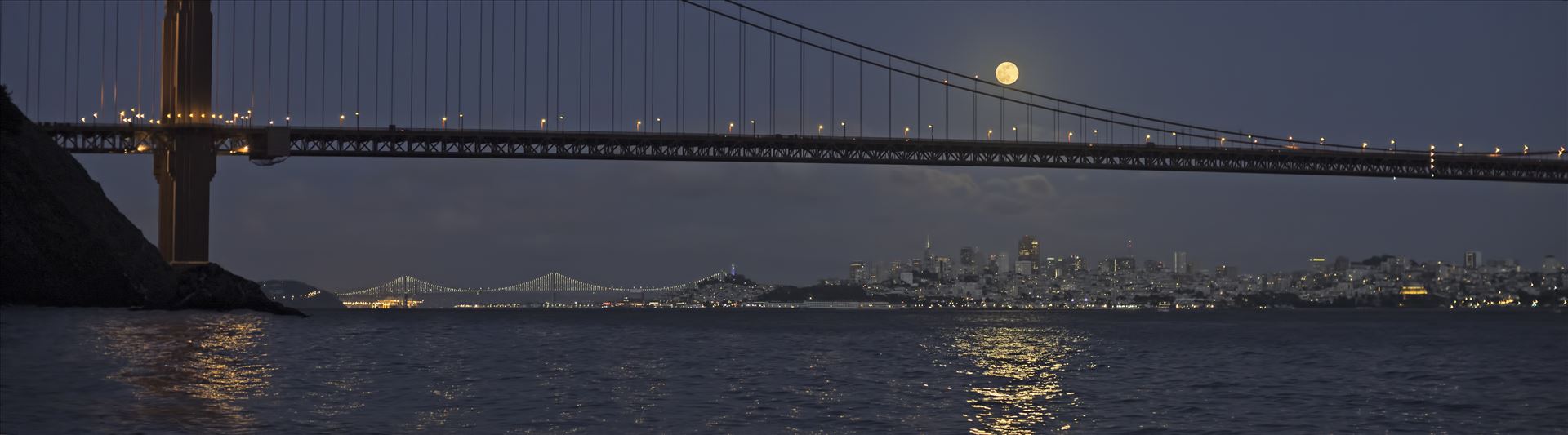 Moonrise Over the City - Moonrise over the Golden Gate Bridge by Denise Buckley Crawford